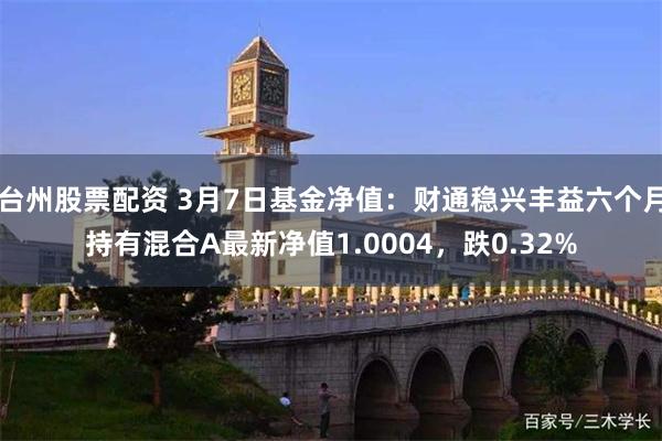 台州股票配资 3月7日基金净值：财通稳兴丰益六个月持有混合A最新净值1.0004，跌0.32%